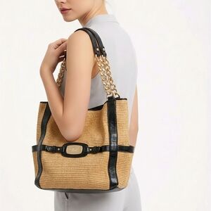Michael Kors Black & Natural Straw Tote Bag